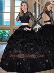 Customized Scoop Long Sleeves Taffeta 15 Quinceanera Dress Embroidery Backless