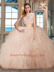 Exquisite Aqua Blue Sweet 16 Dress Military Ball and Sweet 16 and Quinceanera and For with Appliques and Ruffles Bateau Cap Sleeves Zipper