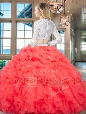 Champagne Scoop Zipper Beading and Lace and Ruffles Quinceanera Dresses Long Sleeves