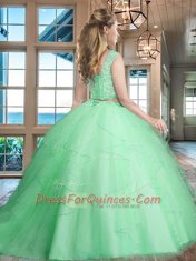 Rose Pink Bateau Neckline Lace and Ruffles Sweet 16 Dress Sleeveless Lace Up