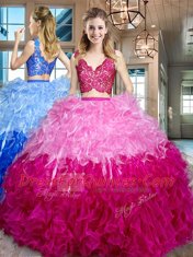 Multi-color Sleeveless Floor Length Lace and Ruffles Zipper Sweet 16 Dresses