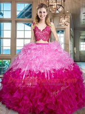 Multi-color Sleeveless Floor Length Lace and Ruffles Zipper Sweet 16 Dresses