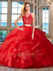 Royal Blue Tulle Zipper Scoop Sleeveless Floor Length Quinceanera Dress Ruffles