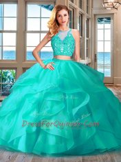 Royal Blue Tulle Zipper Scoop Sleeveless Floor Length Quinceanera Dress Ruffles