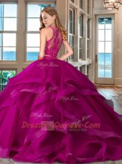 Royal Blue Tulle Zipper Scoop Sleeveless Floor Length Quinceanera Dress Ruffles