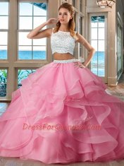 Artistic Light Blue Side Zipper 15th Birthday Dress Beading and Ruffles Sleeveless Floor Length