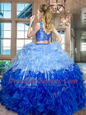 V-neck Sleeveless Zipper Vestidos de Quinceanera Multi-color Organza