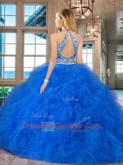 Scoop Sleeveless Backless Quinceanera Dress Red Tulle