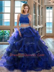 Modern Royal Blue Scoop Backless Beading Vestidos de Quinceanera Sleeveless