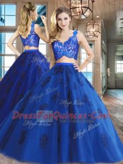 New Arrival Floor Length Two Pieces Sleeveless Royal Blue Sweet 16 Quinceanera Dress Zipper