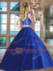 New Arrival Floor Length Two Pieces Sleeveless Royal Blue Sweet 16 Quinceanera Dress Zipper
