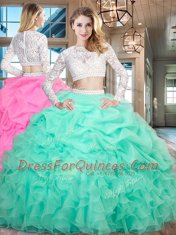 Best Selling Scoop Long Sleeves Organza Vestidos de Quinceanera Beading and Lace and Ruffles Zipper