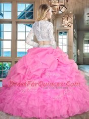 Best Selling Scoop Long Sleeves Organza Vestidos de Quinceanera Beading and Lace and Ruffles Zipper