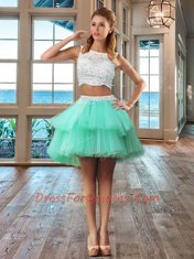 Cute Floor Length Two Pieces Sleeveless Apple Green Quinceanera Dress Side Zipper