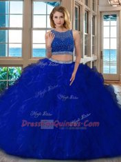 Scoop Floor Length Backless Quinceanera Dress Pink for Military Ball and Sweet 16 and Quinceanera with Beading and Ruffles