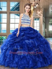 Royal Blue Sweet 16 Dress Military Ball and Sweet 16 and Quinceanera and For with Beading and Ruffles and Pick Ups Scoop Sleeveless Backless