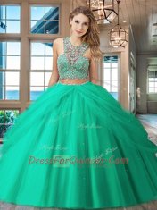 Low Price Red Tulle Criss Cross Scoop Sleeveless Floor Length Quince Ball Gowns Beading and Pick Ups