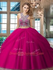 Low Price Red Tulle Criss Cross Scoop Sleeveless Floor Length Quince Ball Gowns Beading and Pick Ups