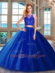 Royal Blue Zipper Scoop Appliques Quinceanera Dress Tulle Sleeveless