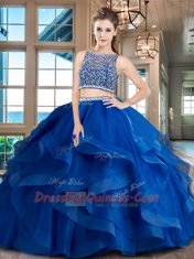 Elegant Floor Length Two Pieces Sleeveless Red Sweet 16 Quinceanera Dress Side Zipper
