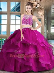 Elegant Floor Length Two Pieces Sleeveless Red Sweet 16 Quinceanera Dress Side Zipper