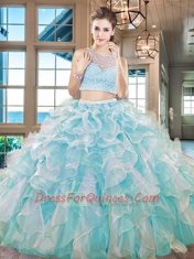 Floor Length Two Pieces Sleeveless Aqua Blue Sweet 16 Dresses Side Zipper