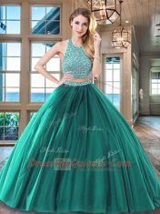 Ideal Wine Red Halter Top Neckline Beading Sweet 16 Dresses Sleeveless Backless