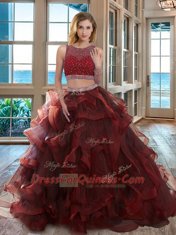 Burgundy Scoop Backless Beading Quince Ball Gowns Sleeveless