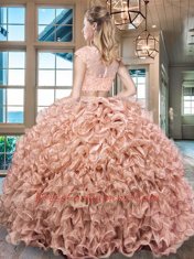Great Scoop Cap Sleeves Organza Sweet 16 Quinceanera Dress Beading and Appliques and Ruffles Zipper