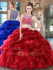Pick Ups Two Pieces Quinceanera Gown Wine Red Bateau Organza Sleeveless Floor Length Side Zipper