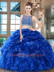 Pick Ups Two Pieces Quinceanera Gown Wine Red Bateau Organza Sleeveless Floor Length Side Zipper