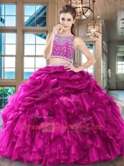 Pick Ups Two Pieces Quinceanera Gown Wine Red Bateau Organza Sleeveless Floor Length Side Zipper