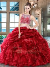 Pick Ups Two Pieces Quinceanera Gown Wine Red Bateau Organza Sleeveless Floor Length Side Zipper