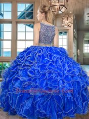 Red Bateau Side Zipper Beading and Ruffles Quinceanera Gown Sleeveless