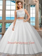 Discount Sleeveless Tulle Floor Length Side Zipper Vestidos de Quinceanera in Blue with Beading