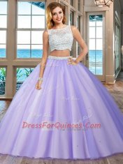 Discount Sleeveless Tulle Floor Length Side Zipper Vestidos de Quinceanera in Blue with Beading