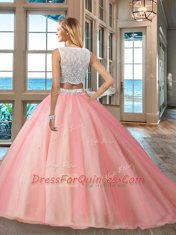 Discount Sleeveless Tulle Floor Length Side Zipper Vestidos de Quinceanera in Blue with Beading