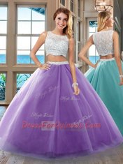 Pretty Floor Length Side Zipper Ball Gown Prom Dress Purple for Military Ball and Sweet 16 and Quinceanera with Beading