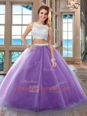 Pretty Floor Length Side Zipper Ball Gown Prom Dress Purple for Military Ball and Sweet 16 and Quinceanera with Beading