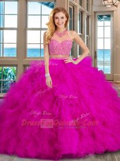 Adorable With Train Two Pieces Sleeveless Royal Blue 15th Birthday Dress Brush Train Lace Up
