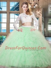 Scoop Floor Length Two Pieces Long Sleeves Apple Green Sweet 16 Dress Zipper