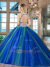 Cute Scoop Sleeveless Backless Floor Length Beading Sweet 16 Dress