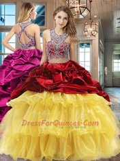 Scoop Sleeveless Brush Train Criss Cross With Train Beading and Ruffled Layers and Pick Ups Vestidos de Quinceanera