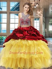 Scoop Sleeveless Brush Train Criss Cross With Train Beading and Ruffled Layers and Pick Ups Vestidos de Quinceanera