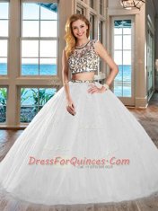 Fantastic White Scoop Neckline Beading Quinceanera Dresses Cap Sleeves Backless