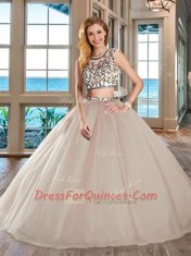 Fantastic White Scoop Neckline Beading Quinceanera Dresses Cap Sleeves Backless