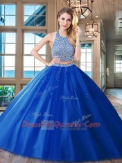 Captivating Red Halter Top Neckline Beading and Appliques Quinceanera Gown Sleeveless Backless