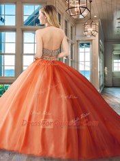 Captivating Red Halter Top Neckline Beading and Appliques Quinceanera Gown Sleeveless Backless