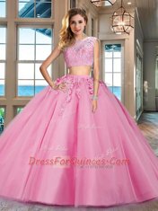 Bateau Cap Sleeves Zipper Sweet 16 Dress Aqua Blue Tulle