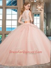 Bateau Cap Sleeves Zipper Sweet 16 Dress Aqua Blue Tulle